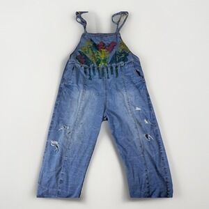Monthorigin Bib Overall Womens Medium Denim OOAK Handpainted Cotton Distressed‎